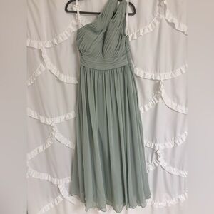Azazie Molly A-Line One Shoulder Chiffon Floor-Length Dress Agave Size 6 to 8
